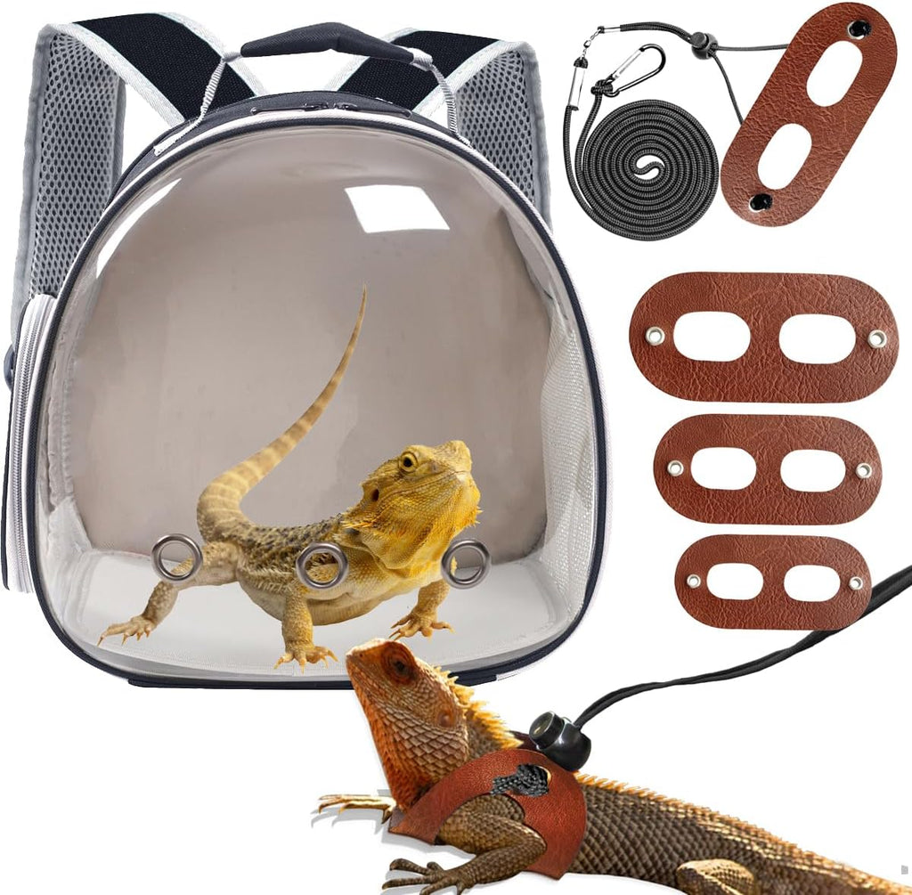Bearded Dragon Backpack Carrier,Reptile Portable Backpack Carrier with Small Backpack Harness Leash Set,Space Capsule Clear Bubble Window Travel Backpack for Lizard Travel,Guinea Pig,Rabbit - Image 14