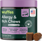 Wuffes Allergy and Itch Soft Chews front view of the premium dog allergy supplement packaging.