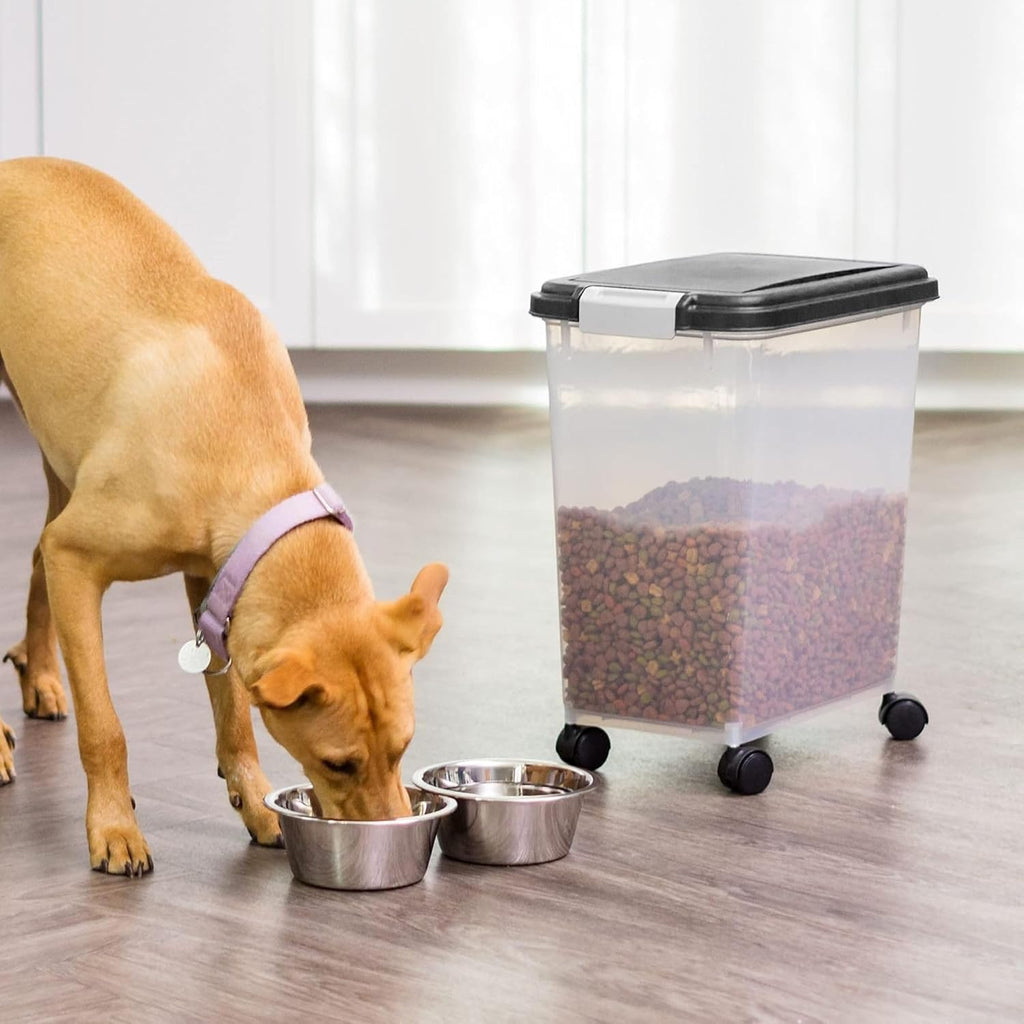 IRIS USA 30 pound dog food storage bin with wheels