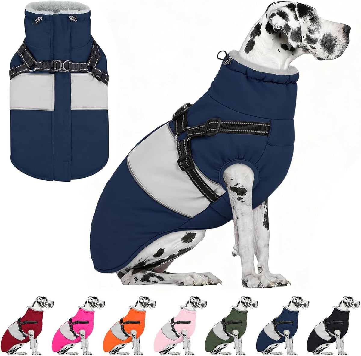 AOFITEE waterproof dog coat navy blue front view