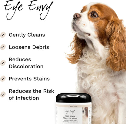 Eye Envy dog eye wipes showing textured waffle pad material for cleaning