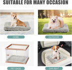 HDLKRR non electric heated pet bed placed inside an indoor dog crate for puppies