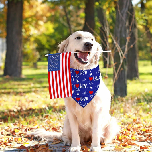 XGXHZYLC American flag patriotic pet scarf set laid flat showing dual patterns