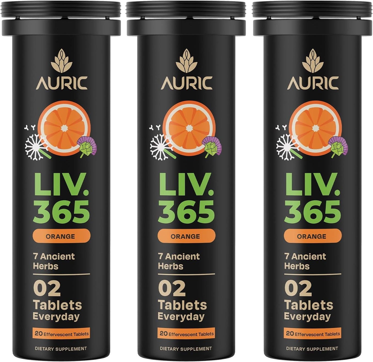 Auric Herbal Liver Support Supplement 60 effervescent tablets front view for natural liver cleanse.