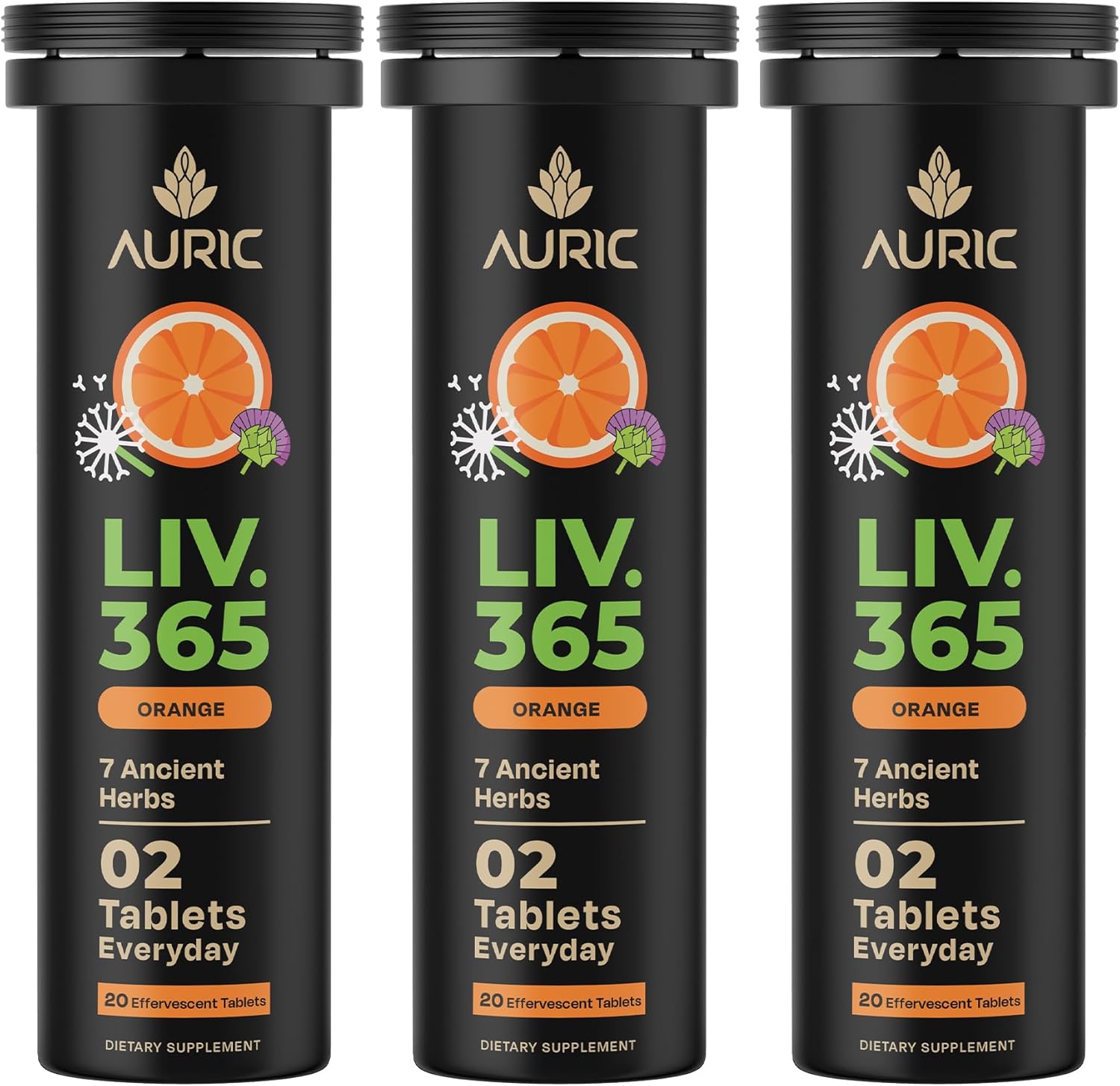 Auric Herbal Liver Support Supplement 60 effervescent tablets front view for natural liver cleanse.