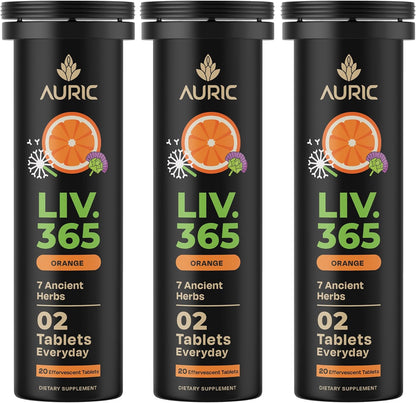 Auric Herbal Liver Support Supplement 60 effervescent tablets front view for natural liver cleanse.