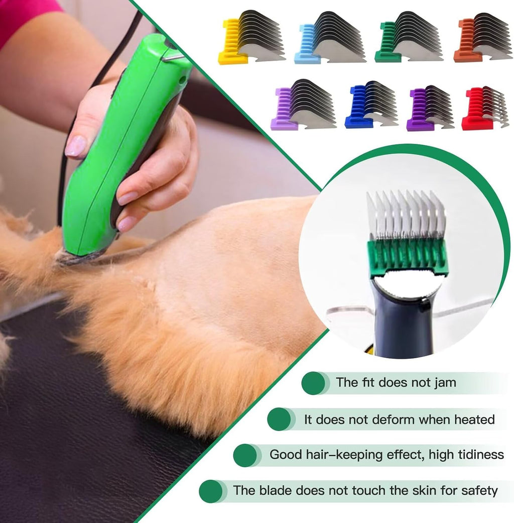 Full packaging view of the USA imported BESTBOMG professional animal grooming attachment set