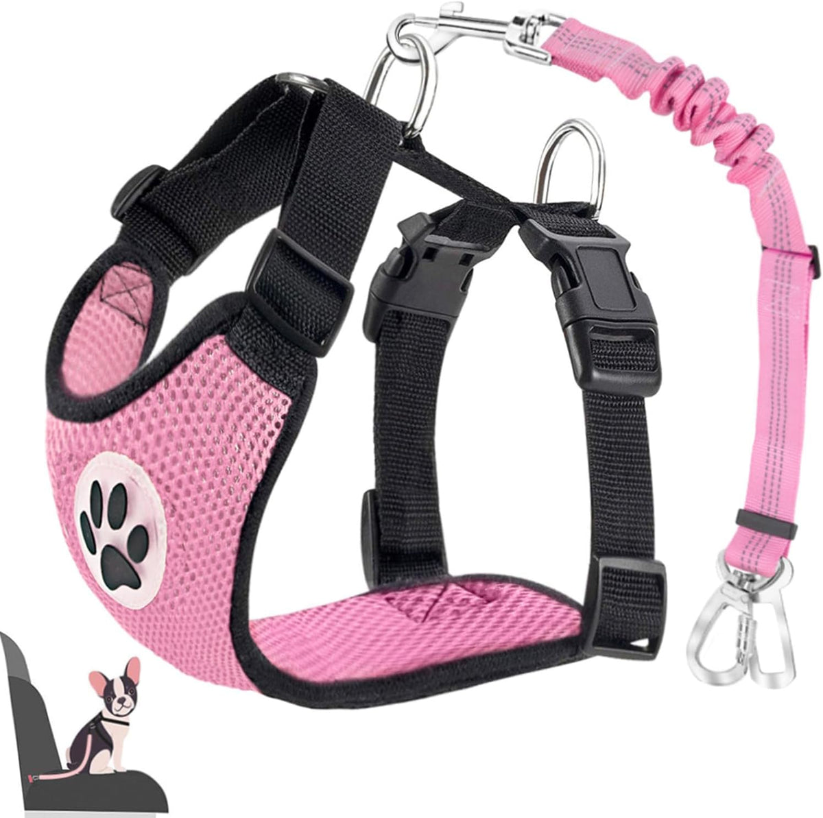 Lukovee Dog Car Harness Seat Belt, Adjustable Mesh Breathable Vest with Elastic Bungee Tether, Soft Padded 2-in-1 Safety Car Harness Seatbelt for Small Medium Large Dogs (Purple,M) - Image 10