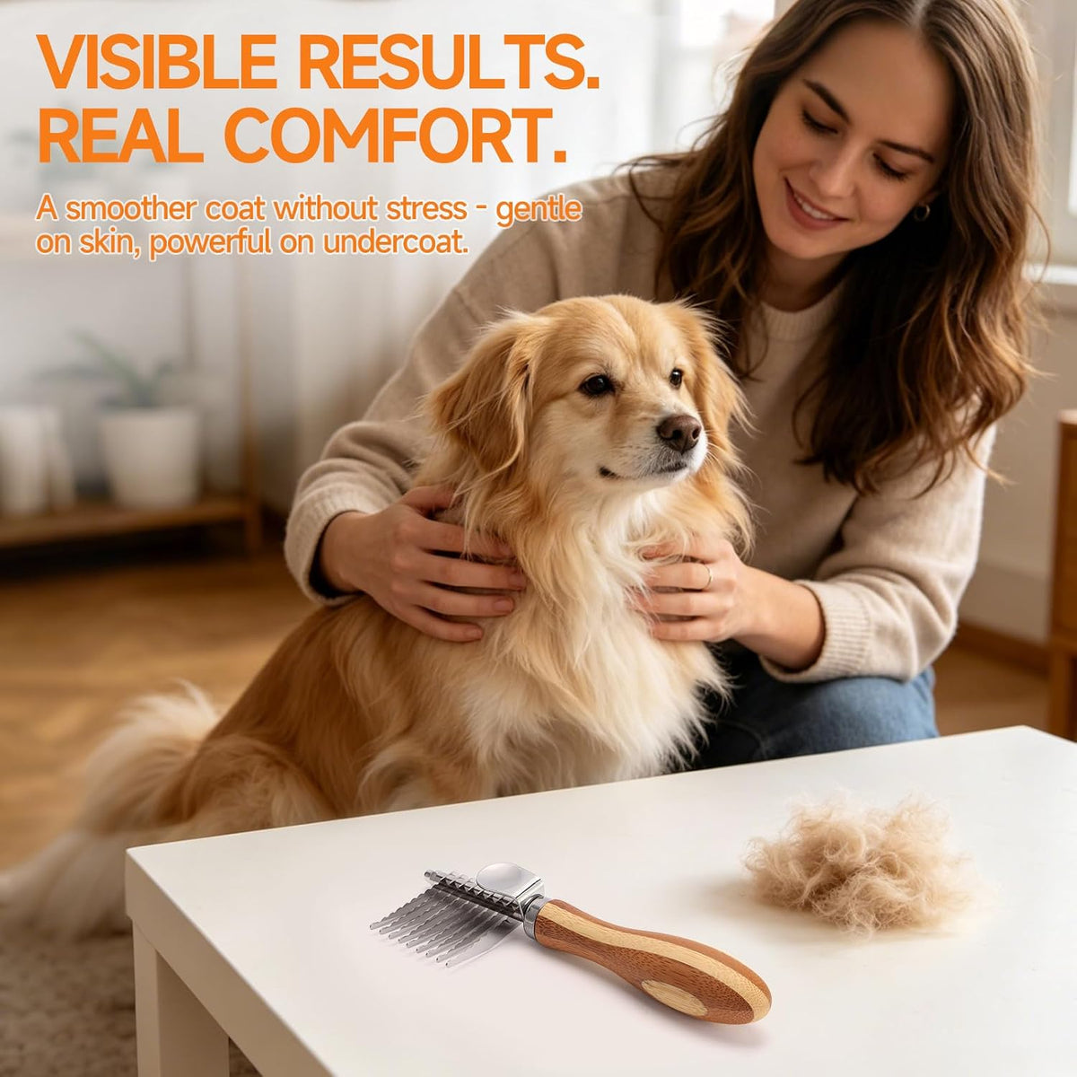 Eco friendly wooden handle dematting tool for long haired cats