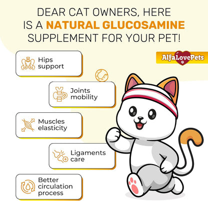 Close up of Alfa Love Pets cat joint supplement label