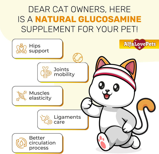 Close up of Alfa Love Pets cat joint supplement label