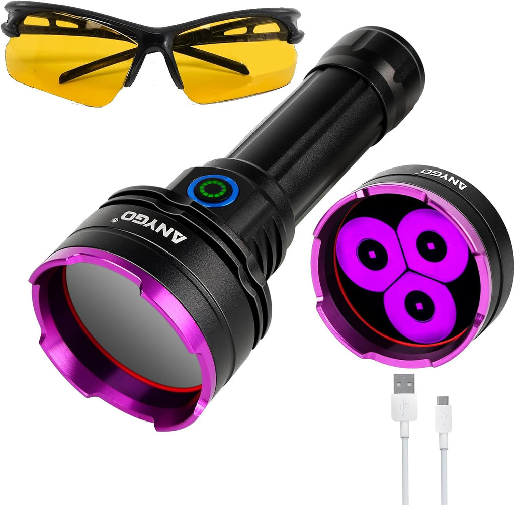 Anygo 365 nanometer ultraviolet flashlight front view for pet stain detection