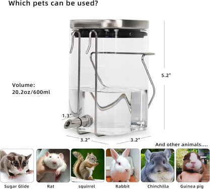 Guinea Pig Water Bottle No Drip, Rabbit Glass Waterer, Chinchilla Stainless Steel Nozzle Anti-Bite Water Dispenser for Small Animal, Bunny, Hamster, Sugar Glider and Rat(20.2oz) - Image 5