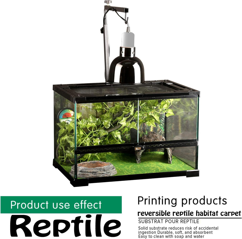 Included feeding tweezers and tongs bundled with reptile substrate mat