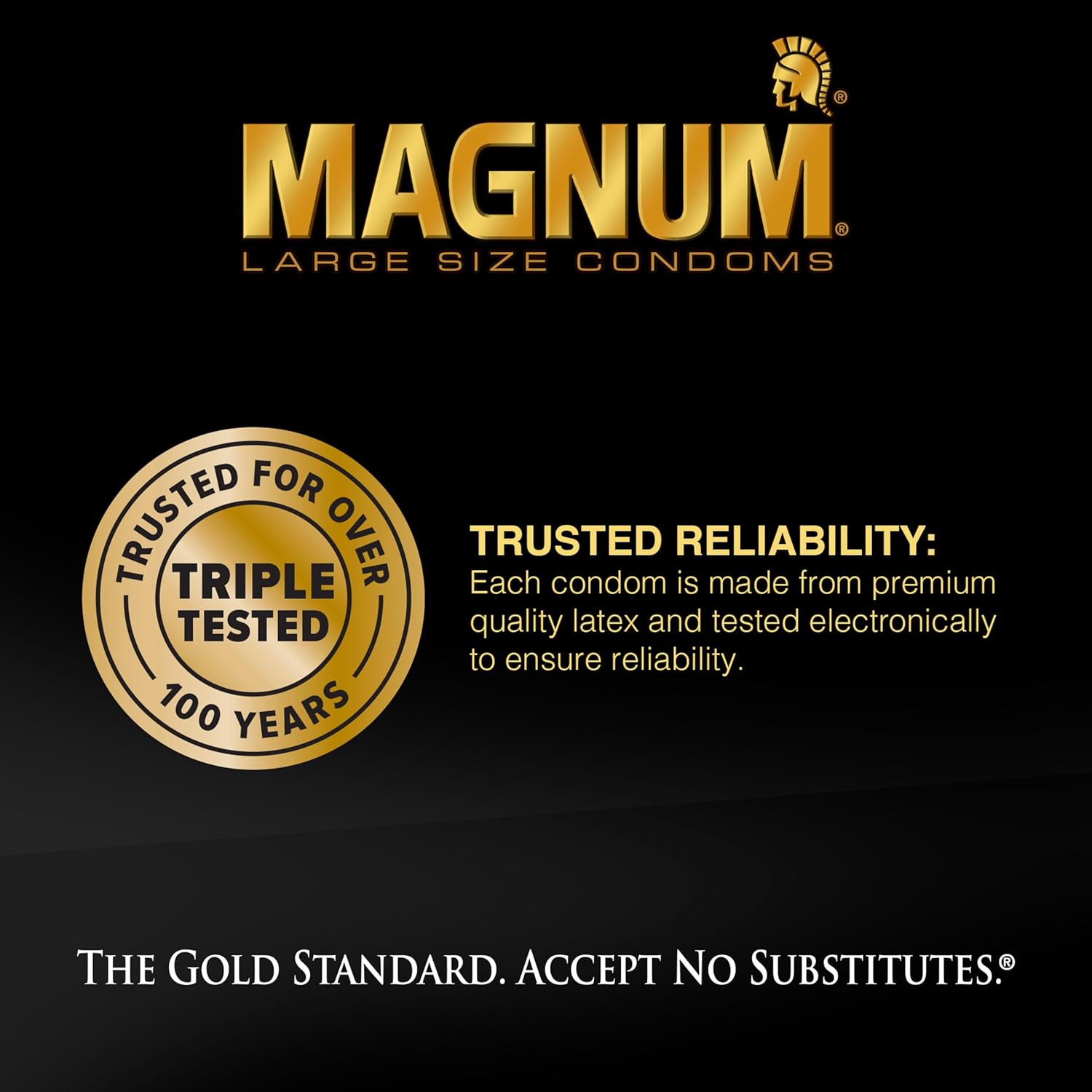 Trojan Magnum XL twelve pack box highlighting the tapered base secure fit feature.