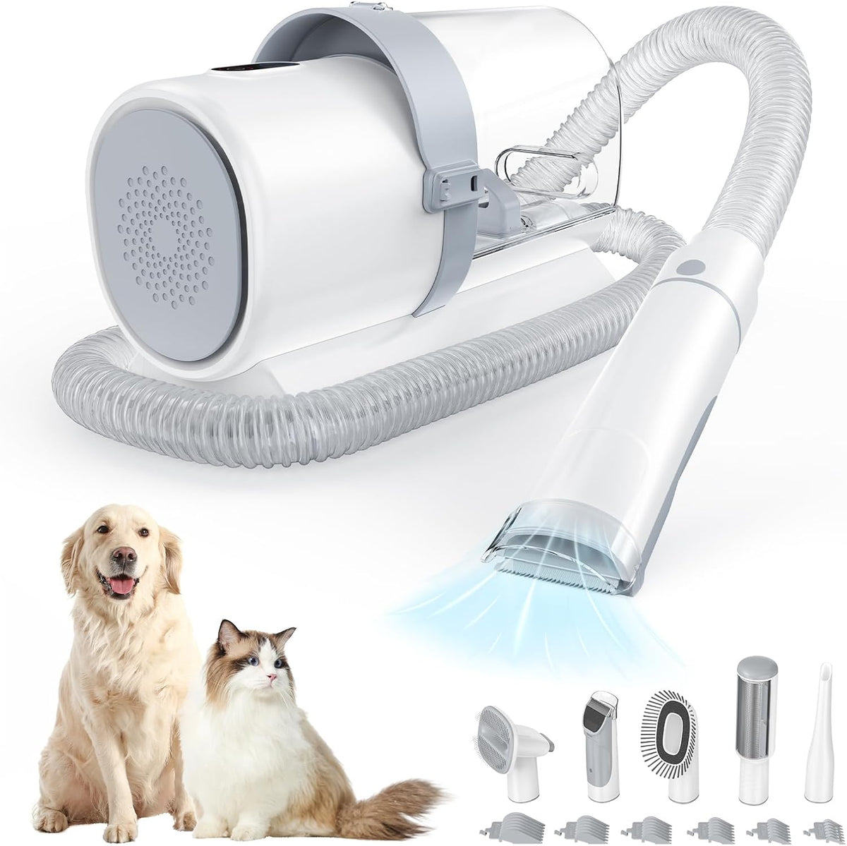 Sweetcrispy professional pet grooming vacuum kit main console with hose and attached tools front view