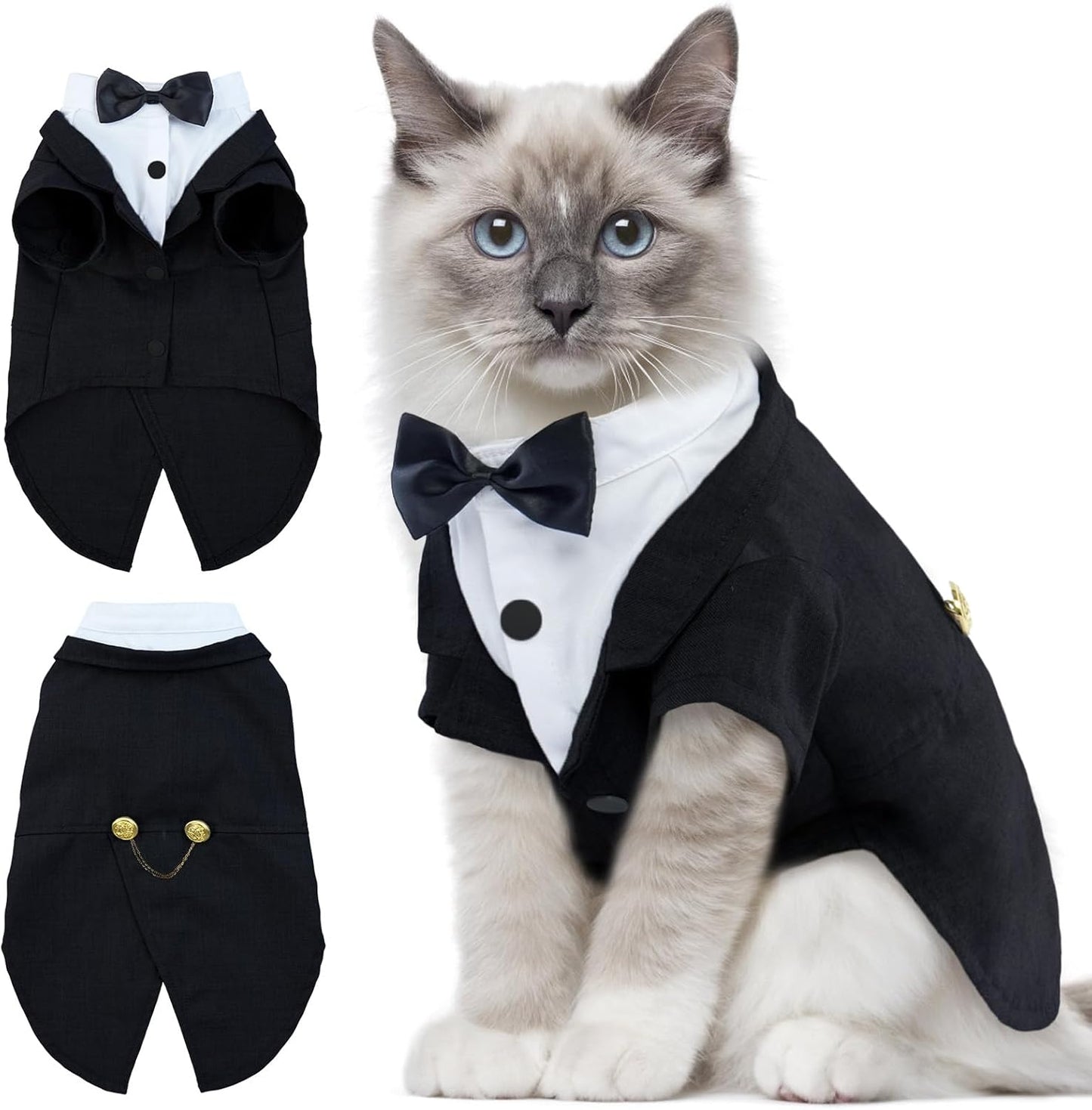 Dentrun cat tuxedo outfit front view with bow tie