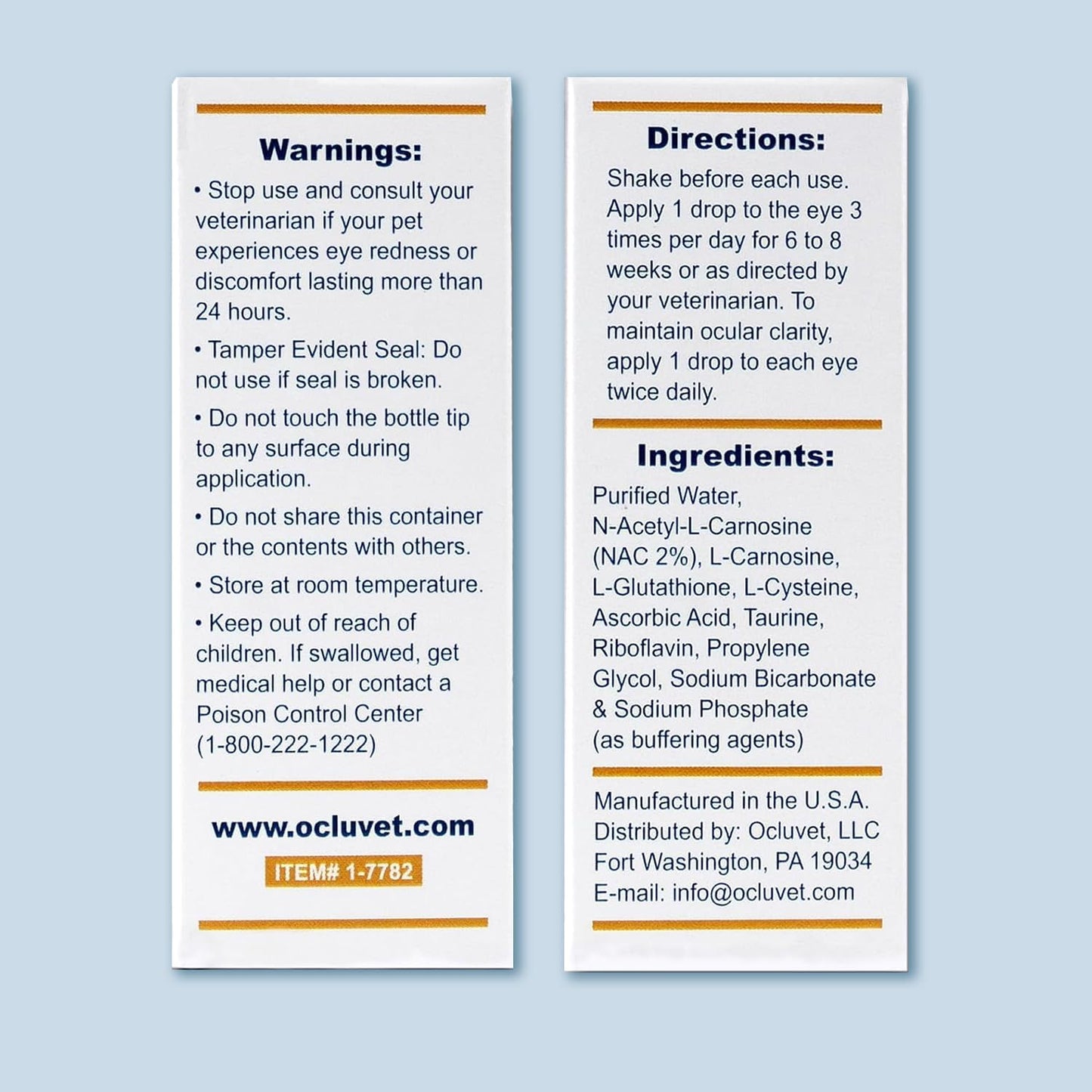 OcluVet pet antioxidant drops bottle detailing application dosage for dogs and cats