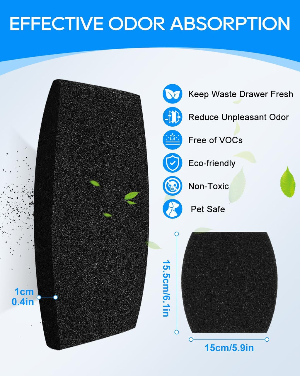 Pre-cut deodorizing cat litter tray filter liners close up view