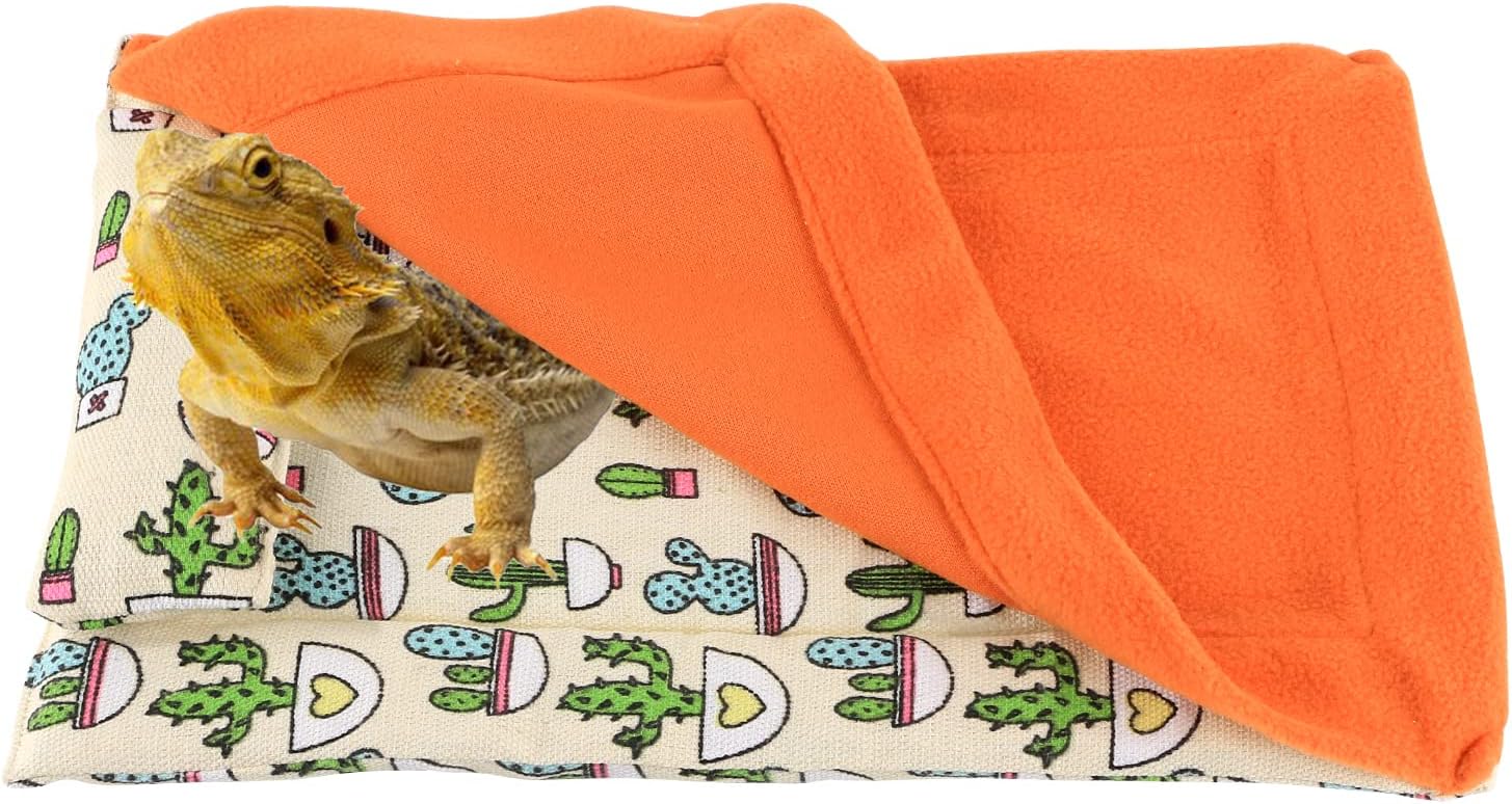 Hosukko bearded dragon bed with pillow orange front view comfortable reptile sleeping bag