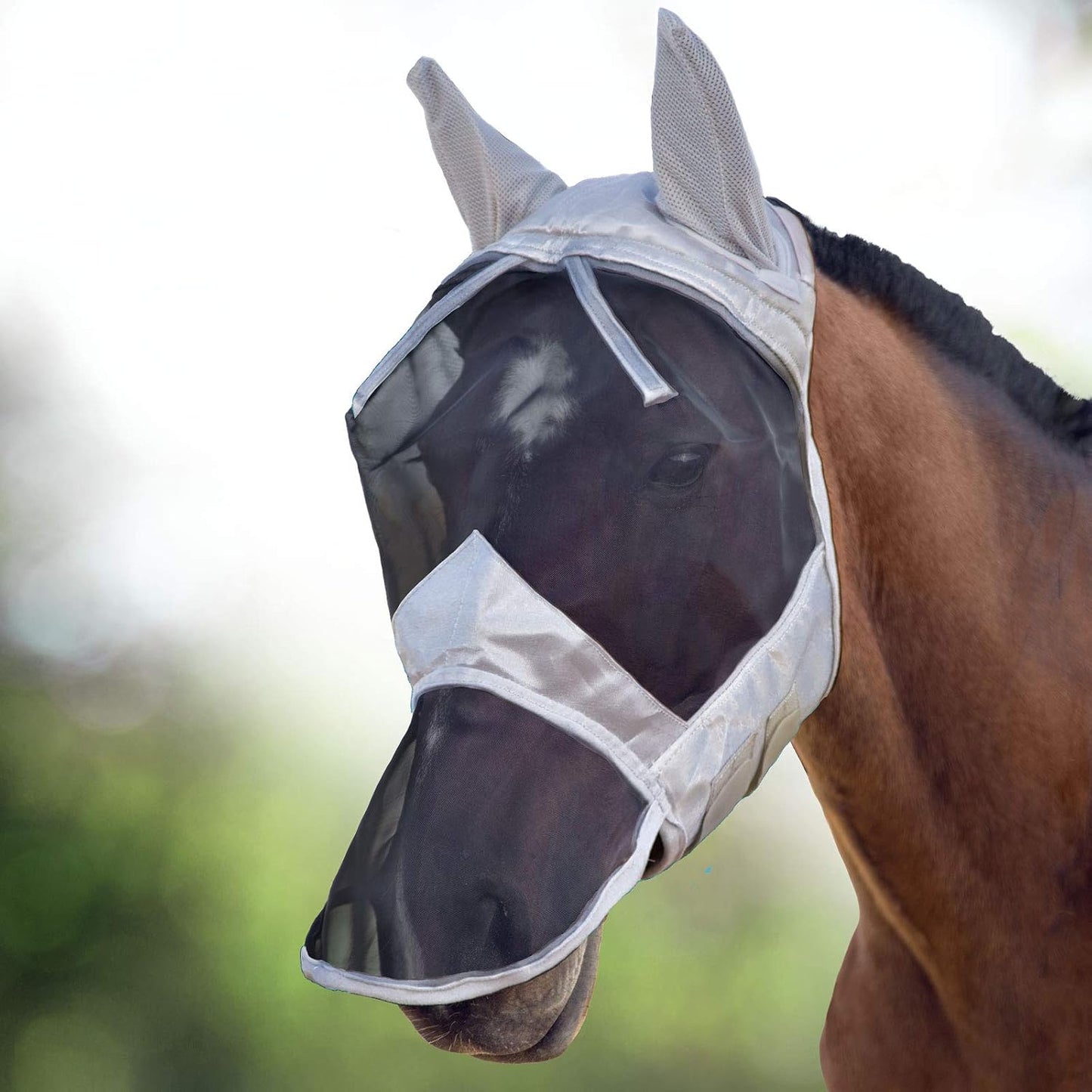 Harrison Howard CareMaster Horse Fly Mask Large Eye Space Long Nose with Ears Full Face Black Large Full Size - Image 12
