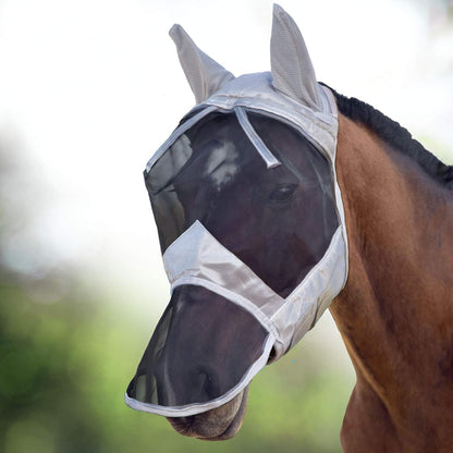 Harrison Howard CareMaster Horse Fly Mask Large Eye Space Long Nose with Ears Full Face Black Large Full Size - Image 12