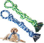 TLAZZ 2 pack dog rope toys front view showing green and blue cotton ropes with three knots