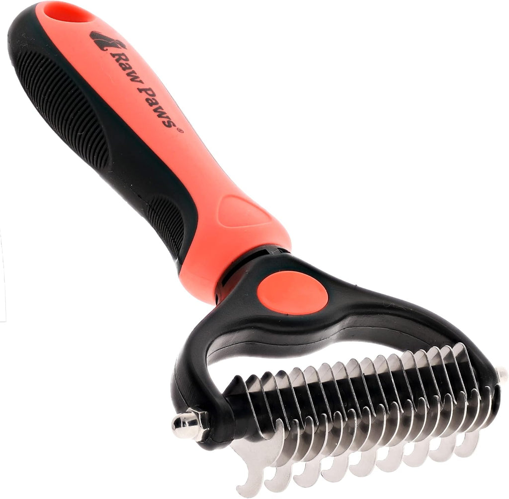 Raw Paws 2-side dematting tool front view stainless steel grooming rake