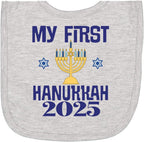Inktastic 2025 My First Hanukkah baby bib with menorah graphic front view