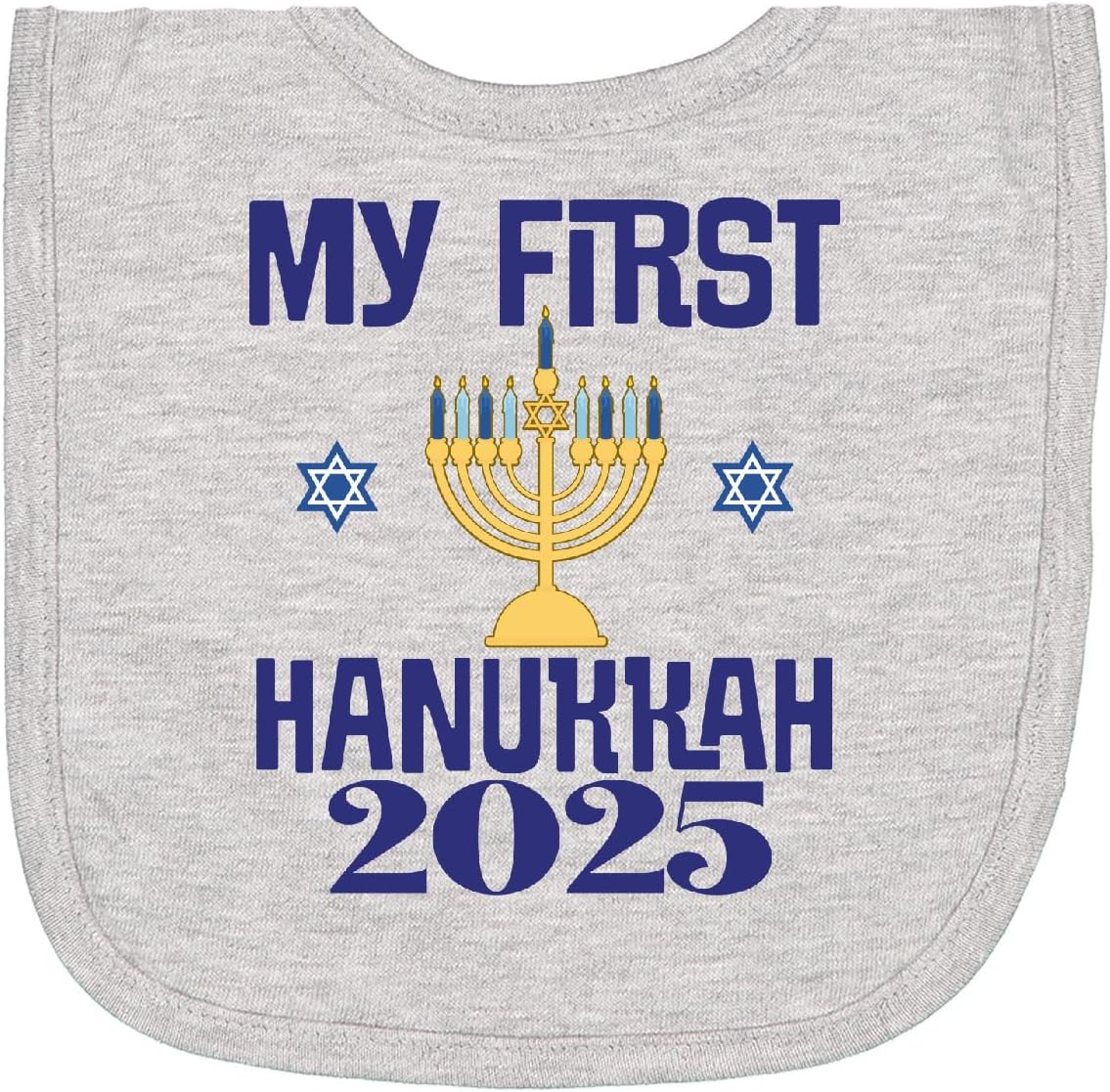Inktastic 2025 My First Hanukkah baby bib with menorah graphic front view