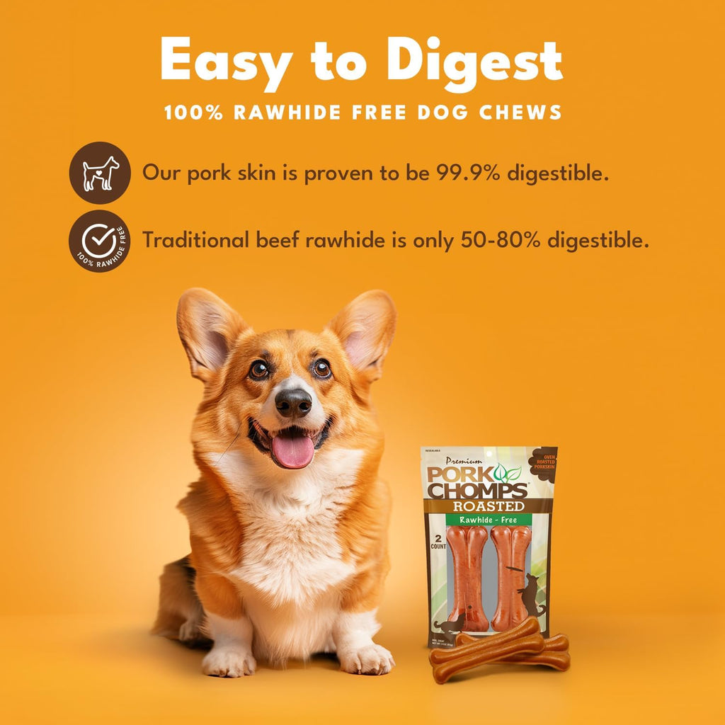 Pork Chomps premium roasted pressed bone dog treats two count pack for small dogs
