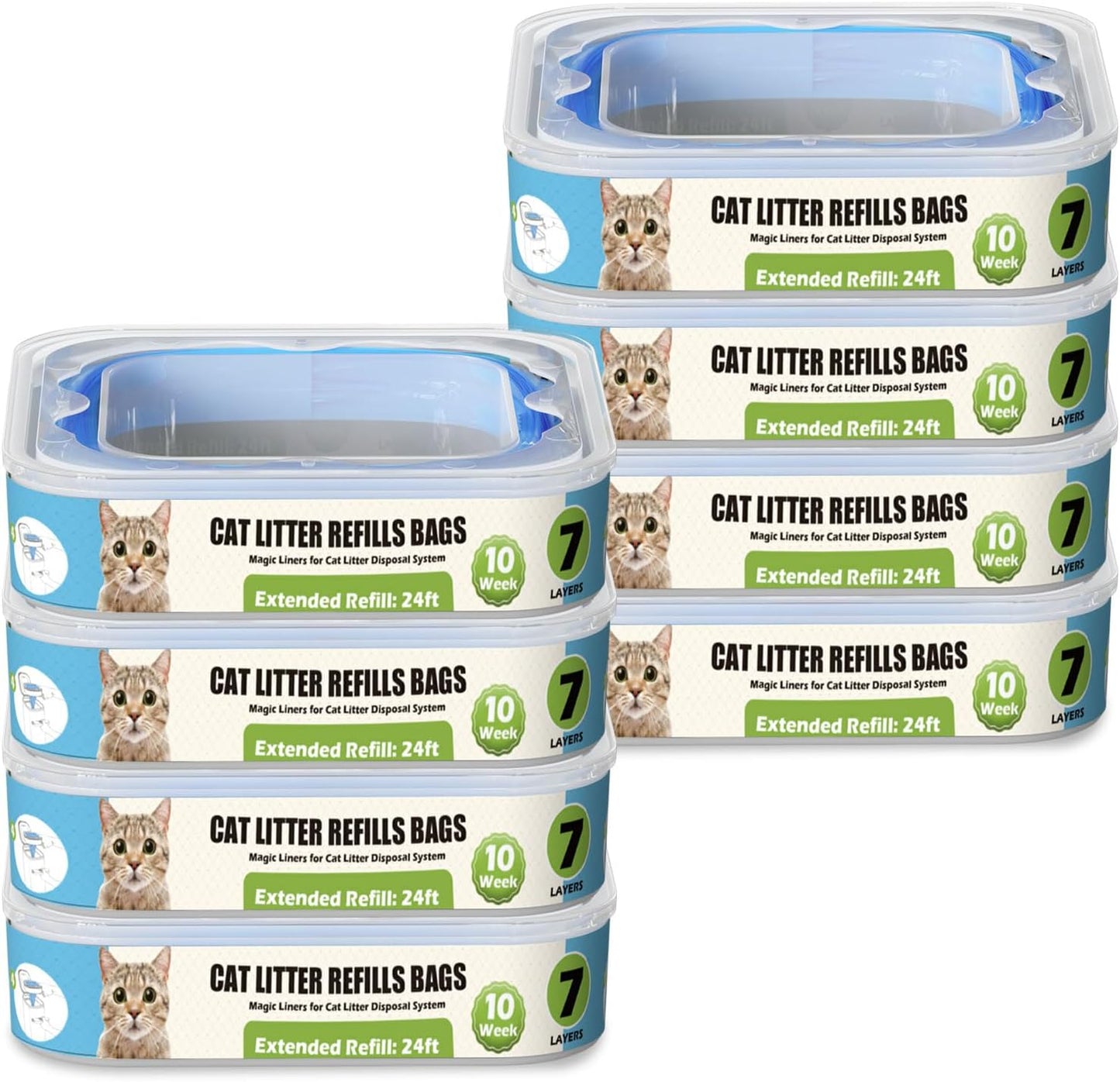 Full set of twelve Zippland cat litter refills highlighting the complete home hygiene solution.