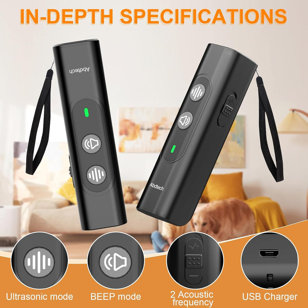 Abdtech handheld bark control device showing side buttons