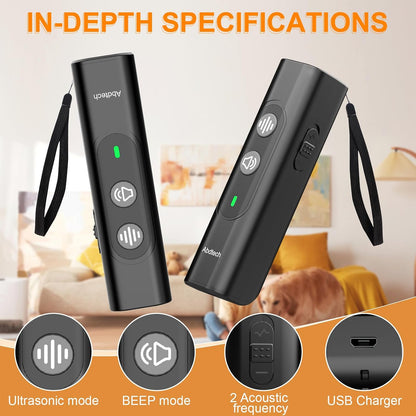 Abdtech handheld bark control device showing side buttons