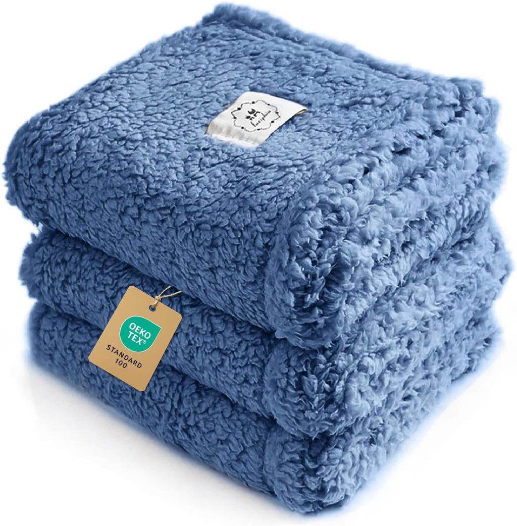 1 Pack 3 Calming Blankets Fluffy Premium Fleece Pet Blanket Soft Sherpa Throw for Dog Puppy Cat Beige Small (23" x16'') - Image 12