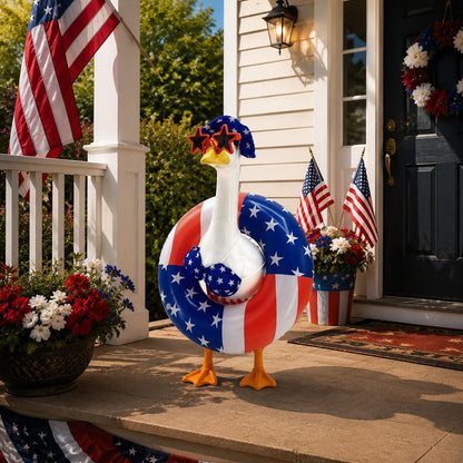 Aymolas independence day lawn goose clothes with matching red white blue hat.