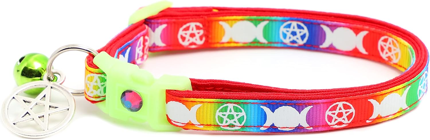 Wicca Cat Collar with Occult Charm & Bell | Witch's Familiar on Pentacle Cat Collar | Witch Kitten Collar Charms | Glow in The Dark | Safety Breakaway Collar (Small(10lbs & Less), Sapphire) - Image 9
