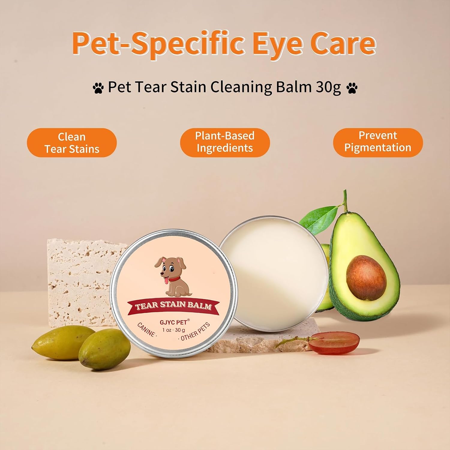 Authentic USA imported pet eye care balm texture demonstration.