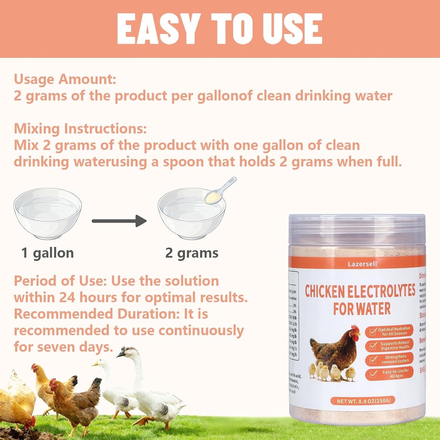 Inqigi digestive health and immunity probiotic supplement for laying hens.