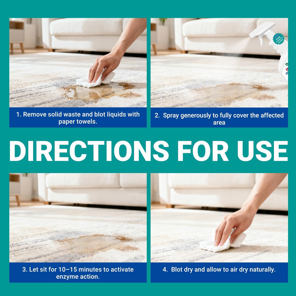 Professional strength bio enzymatic stain remover for household organic messes.