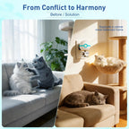 Spherical white plug-in diffuser and two forty-eight milliliter refill bottles of SHIORI feline pheromones on a clean background