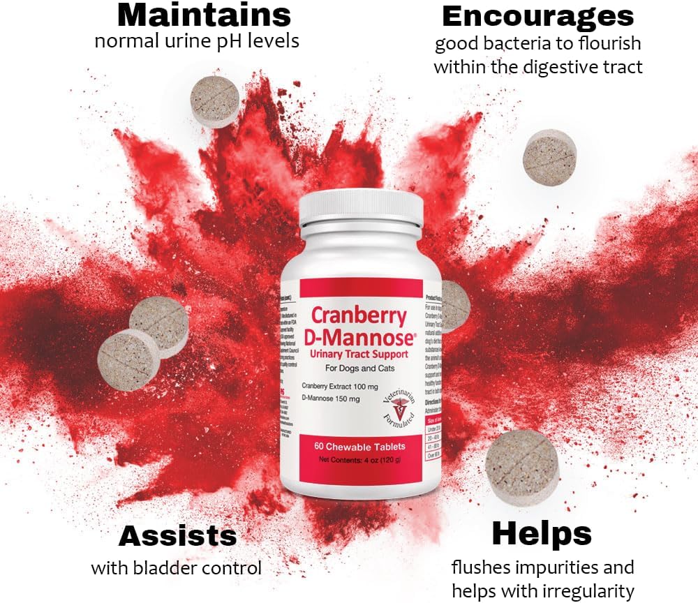 Cranberry extract and D-mannose chewable tablets for pet bladder infection prevention