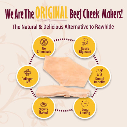 Close up view of the texture of a premium grass fed beef cheek chew