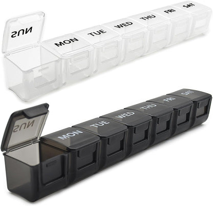 Modenkongjian 2 Pack Weekly Pill Organizer front view showing white and black medicine boxes