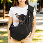 Detailed view of black puppy travel carrier pouch
