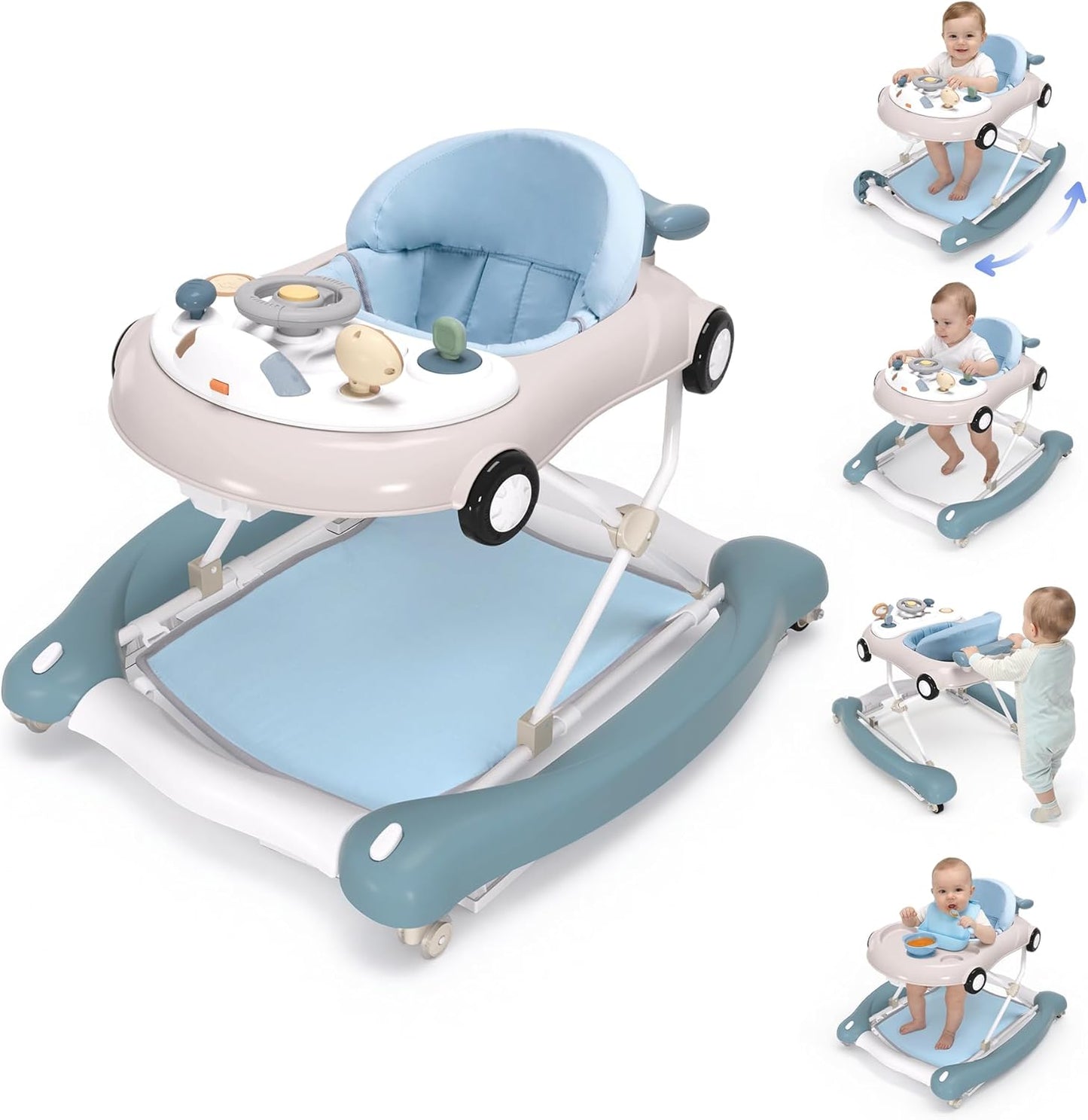 Babhamness 5-in-1 baby walker front view in Haze Blue