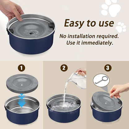 PurazQyn mess free dog water bowl placed on a tiled floor showing anti-skid stability.