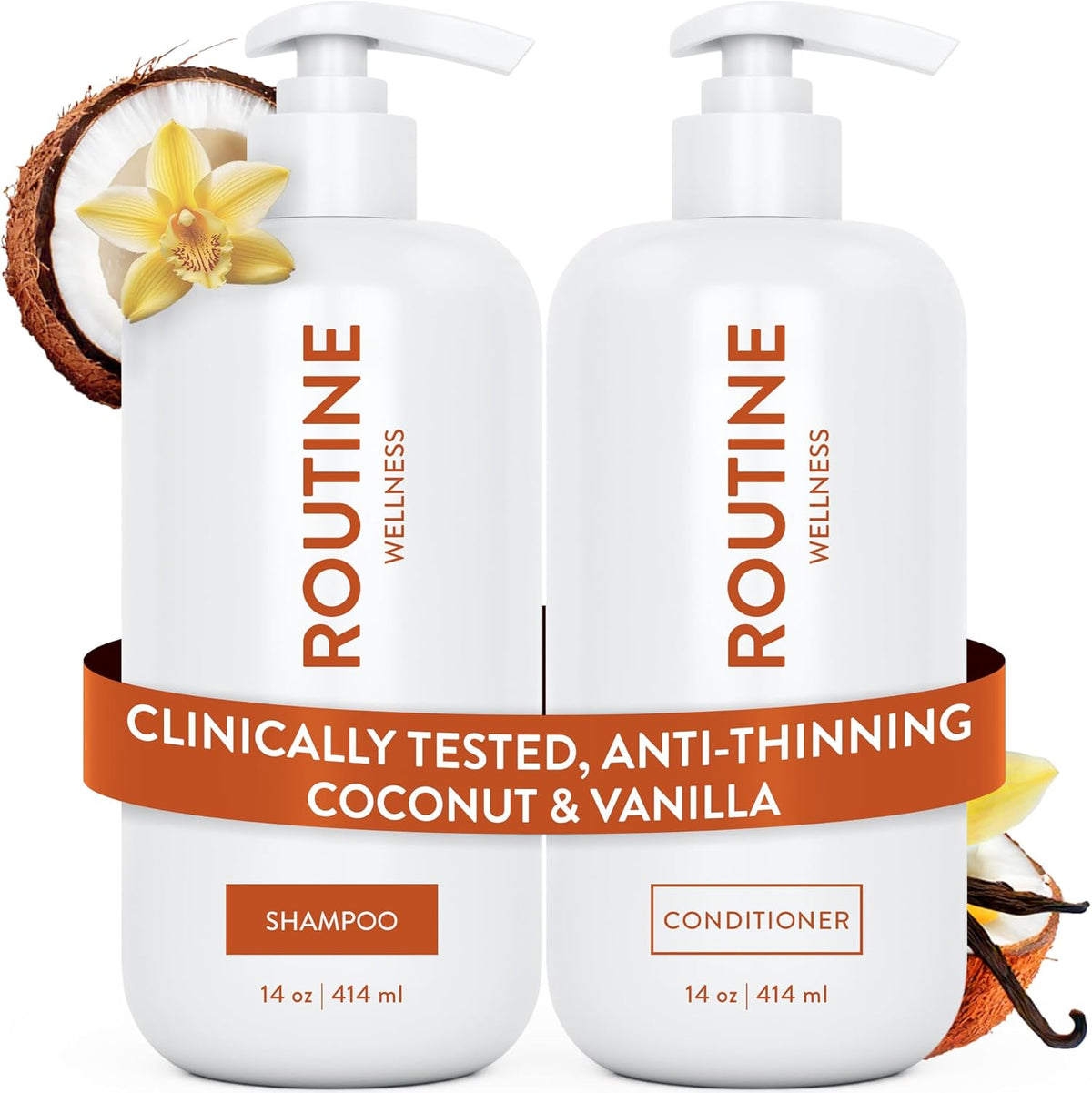 Routine Wellness anti-thinning shampoo and conditioner set front view bottles