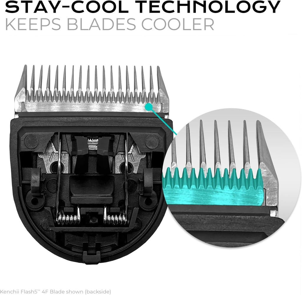 Rear view of the professional dog clipper part showing the sturdy metal tab stability system.