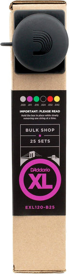 D'Addario EXL120-B25 super light guitar strings workbench box